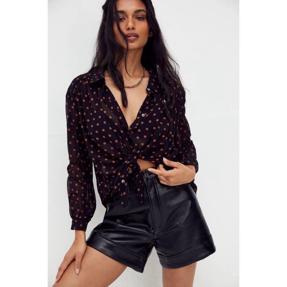 Free People Ciara Polka Dot Button Down Top Size Small